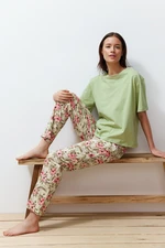 Trendyol Green 100% Cotton Floral Knitted Pajama Set