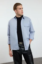 Trendyol Limited Edition Grey Oversize Fit Pocket Detailed 100% Cotton Shirt