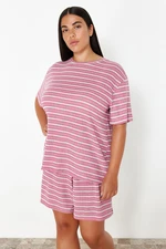 Trendyol Curve Pink Striped Camisole Knitted Pajama Set