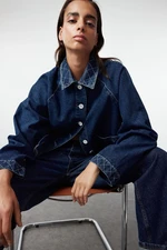 Trendyol Dark Blue More Sustainable Oversize Denim Jacket with Stitching Detail