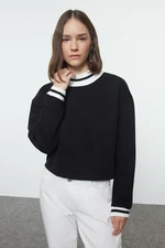 Trendyol Black Relaxed/Comfortable Fit Slogan Embroidered Thick Knitted Sweatshirt