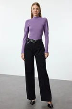 Trendyol Lilac Fitted High Collar Balloon Sleeve Ribbed Stretchy Knitted Blouse