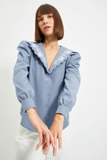 Trendyol Blue Collar Embroidery Detailed Woven Blouse