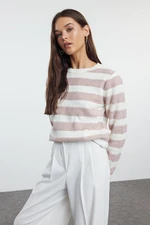 Trendyol Ecru Basic Striped Knitwear Sweater