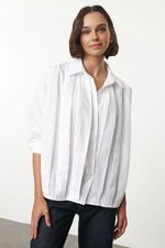 Trendyol White Front Pleat Detailed Oversize Wide Fit Woven Shirt