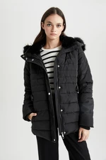 DEFACTO Water Repellent Detachable Faux Für Hooded Quilted Coat