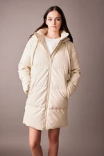 DEFACTO Waterproof Hooded Puffer Inflatable Faux Leather Coat Parka