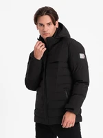 Ombre Men's winter jacket with detachable hood - black