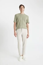 DEFACTO Men's Beige Tailored Fit Basic Straight Leg All-Way Stretch Pocket Trousers