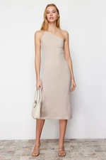 Trendyol Fitted Midi Crepe Knitted Dress with Stone Straps