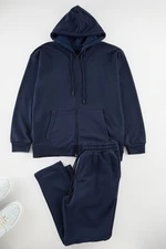 Trendyol Navy Blue Oversize/Wide Cut Hooded Basic Tracksuit Set