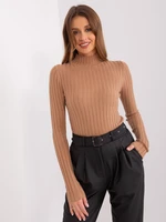 Women's camel sweater with a wide stripe