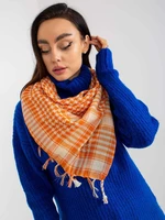 Orange and beige scarf with fringe