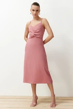 Trendyol Dried Rose A-Cut Strap Woven Midi Dress with Chest Detail