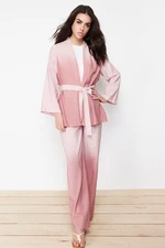 Trendyol Purple Linen Look Woven Kimono Trousers Top and Bottom Set