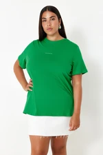 Trendyol Curve Green Crew Neck Printed Plus Size Knitted Tshirt