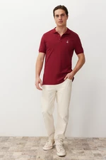 Trendyol Claret Red Regular/Normal Cut 100% Cotton Embroidered Polo Neck T-shirt