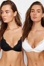 Trendyol Black-White 2-Pack Lace Rope Strap Covered Bralette Knitted Bra