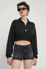 Mikina Tommy Jeans dámská, černá barva, s aplikací, DW0DW17785
