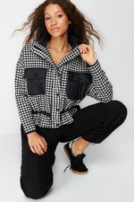 Trendyol Black Oversize Houndstooth Tweed Thin Coat