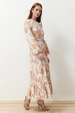 Trendyol Orange Floral Belted Woven Dress