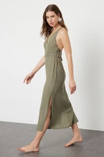 Trendyol Khaki Midi Woven Back Low-cut Beach Dress