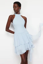 Trendyol Light Blue A-Line Ruffled Elegant Evening Dress