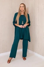 Women's set blouse + trousers with pendant - sea blue