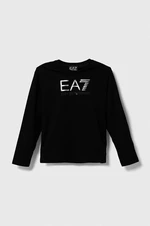 Dětské bavlněné tričko s dlouhým rukávem EA7 Emporio Armani černá barva, s potiskem