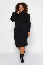 Trendyol Curve Black Sleeve Detailné svetrové šaty