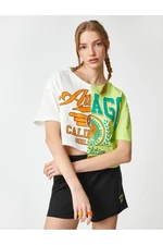 Koton Crop T-Shirt Printed Short Sleeve Crew Neck