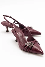 LuviShoes WOSS Burgundy Patent Leather Belt Detail Women's Heeled Shoes