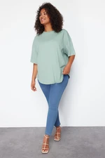 Trendyol Curve Mint 100% Cotton More Sustainable Oversize Knitted T-shirt