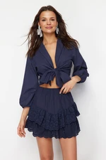 Trendyol Navy Blue Mini Woven Brode Detail Skirt