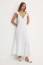 Lněné šaty Polo Ralph Lauren bílá barva, maxi, 211935174