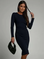 Navy blue basic ribbed pencil dress Fasardi