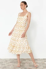 Trendyol Yellow Waist Midi Woven Floral Embroidery Dress