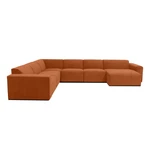 Pomarańczowa sztruksowa sofa modułowa w kształcie litery "U" Scandic Sting, prawostronna