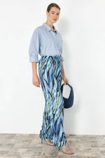 Trendyol Blue Elastic Waist Wide Leg/Wide Leg Patterned Woven Trousers