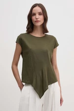 Tričko s prímesou ľanu Sisley zelená farba, 36QKL106G