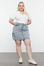 Trendyol Curve Gray Cargo Pocket Mini Denim Skirt