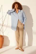 Trendyol Blue 100% Linen Oversize Shirt