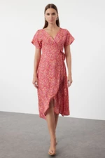Trendyol Pink Floral Double Breasted Neck Viscose Woven Dress Woven Dress