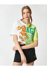 Koton Crop T-Shirt Printed Short Sleeves Crew Neck