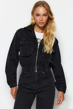 Trendyol Black Knitted Hooded Bomber Denim Jacket