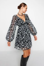 Trendyol Black V-Neck Patterned Woven Woven Dress