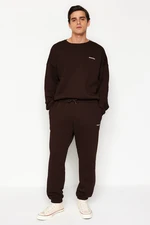 Trendyol Dark Brown Tracksuit Set Oversize/Wide Cut Letter Printed With Fleece Inside