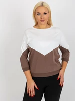 Ecru-brown basic blouse plus size with 3/4 sleeves