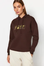 Trendyol Brown Printed Hoodie and Knitted Sweatshirt with Fleece Inside