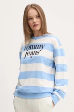 Bavlněná mikina Tommy Jeans dámská, modrá barva, vzorovaná, DW0DW19041